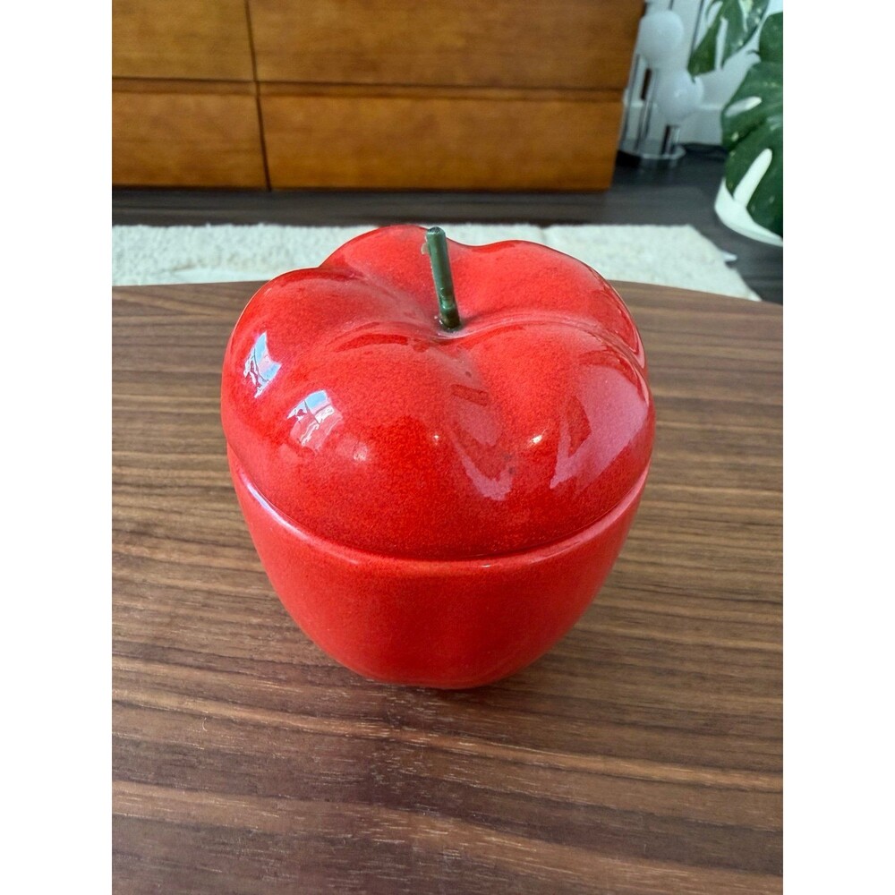 Vintage 60s Enesco Japan Ceramic Red Apple Sugar Bowl Lidded Candy Dish Canister